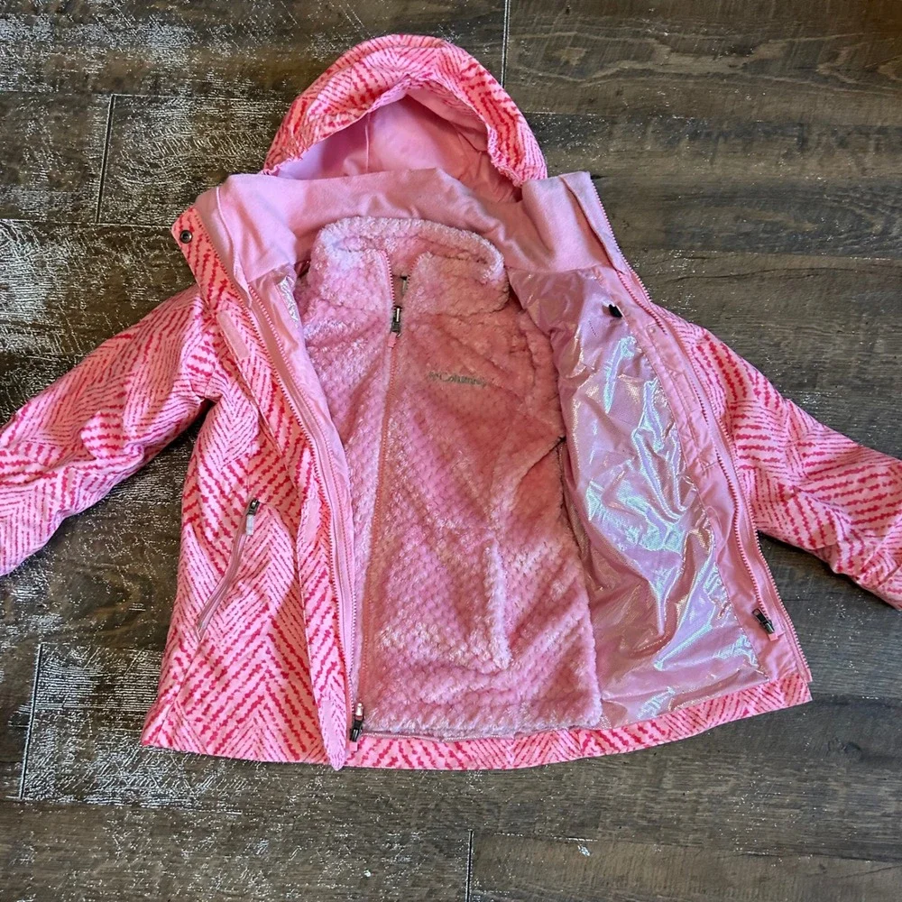 Columbia Girls Pink Chevron 3-in-1 Interchange Jacket Omni-Heat Small